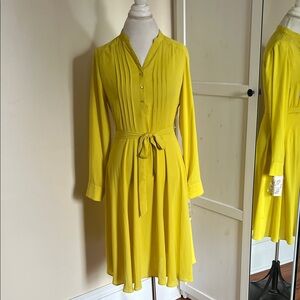 Nanette Lepore "Laurel Leaf" Pleated Midi Dress | Chartreuse NWT Size 4
